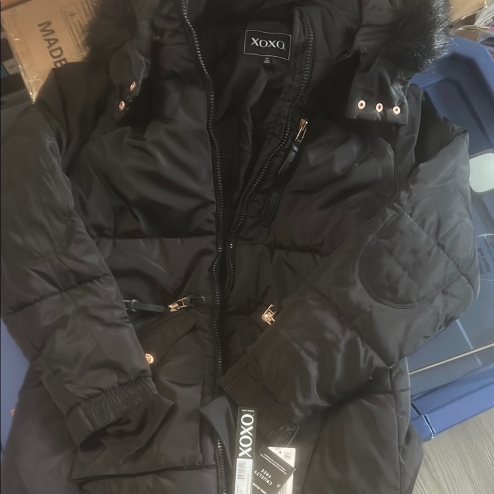 XOXO Black Kids Jacket with Fur Trim